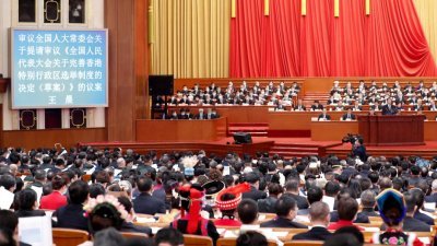 中国全国人大常委会副委员长王晨在全国人大会议上，对《关于完善香港特区选举制度的决定（草案）》作出说明。