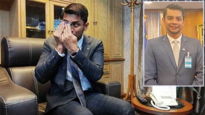 莫哈末哈斯努曾在收拾行政议员办公室时，当著媒体面前痛哭。（档案照）