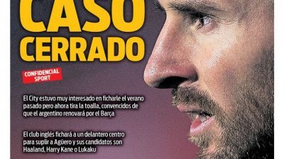 巴塞罗那喉舌《每日体育报》在头版头条上打出‘曼市已放弃引援梅西’的题。