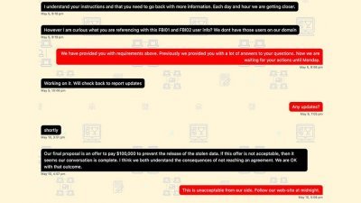 骇客组织Babuk在暗网上载的对话截图显示，与有关当局在赎金谈判方面破裂。-图片取自govinfosecurity.com-