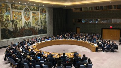 联合国安理会今年2月11日举行会议，讨论中东局势和巴勒斯坦问题。（图取自中新社） 