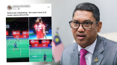 阿末费沙（右）谴责网民在社媒针对国家羽球选手所发表的带有种族言论的帖文。