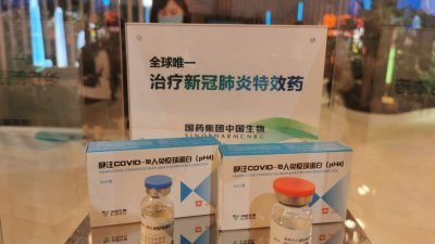 中国国药集团中国生物研制的静注COVID-19人免疫球蛋白（pH4），在今年服贸会亮相国家会议中心展区。（图取自文汇报）
