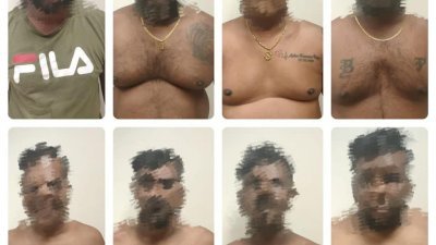 疑似黑社会帮派的8印裔男子在住宅花园游乐场群聚喝酒，遭警方逮捕。（图取自马六甲警方面子书）