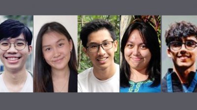 5名被哈佛大学录取的大马学生，梁信扬（左起）、李依珍、崔济勤、卡丽斯玛米凯拉黄及依桑沙。