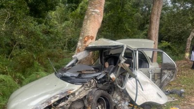 轿车撞向大树后，严重损坏。