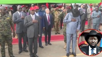 南苏丹总统马尔迪（小图）日前出席该国新路启用典礼，在国歌响起时意外尿失禁，此影片一出立即引发各界哗然。