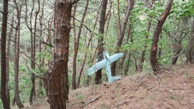 因未能成功击落入侵韩国领空的朝鲜无人机，韩国军方周二为此致歉。图为2017年朝鲜无人机侵入韩国时坠毁画面。（图取自网络）