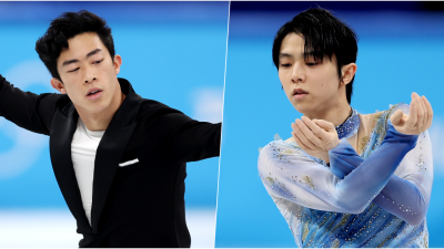 世界锦标赛3连霸得主陈巍（左）成功打破了日本“滑冰王子”羽生结弦（右）在2020年创造的世界纪录，排名第一。（图取自北京冬奥会官方推特）