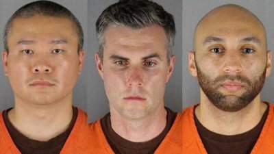 前明尼阿波利斯警官邵都(左起）、莱恩和昆恩被控协助和唆使谋杀与过失杀人，6月将在州法院受审。（图取自路透社）