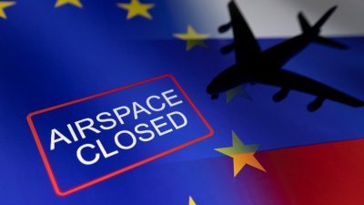 欧洲各国紧锁空域，拒绝所有俄罗斯飞机进入欧盟。俄罗斯采取反制裁，规划俄罗斯公民撤出欧洲。（路透社示意图）