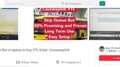 网购平台Carousell出现一名“指导人”开价高达200元（约600令吉）宣传使用机器人（Bot）“插队”购买Causeway Link车票的方式。