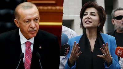 土耳其知名女记者卡巴斯（右）在电视台以一句俗谚批评总统埃尔多安（左），遭到当局逮捕，恐被判处1至4年监禁。（路透社、法新社档案照）