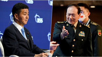 左图为日本防务部长岸信夫，右为中国国务委员兼国防部长魏凤和。（图取自路透社）