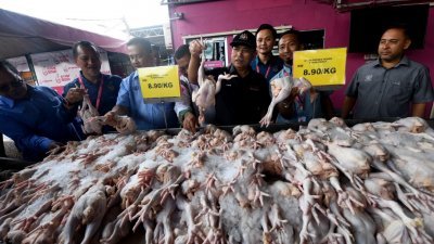 罗南建迪（前右3）指出，肉鸡价7月1日起恢复自由浮动之后，估计会从每公斤8令吉90仙，涨至10令吉甚至超出11令吉。