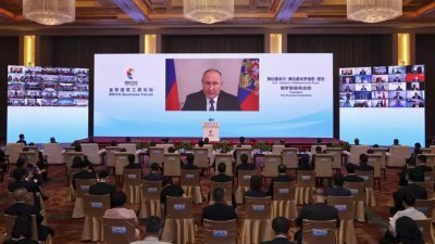 2022年金砖国家工商论坛在北京举行，俄罗斯总统普京线上与会并致辞。（图取自美联社）
