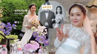 韩女星张娜拉于本月3日惊喜宣布结婚好消息，小俩口昨（26日）在首尔瑞草区举行户外举办了婚宴。