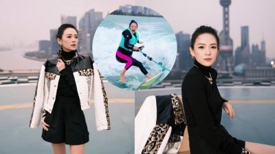 近日，43岁的章子怡在抖音上分享了自己新手冲浪的影片。