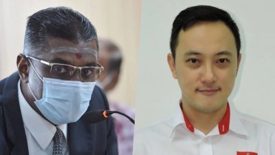张引弘（右）认为，雷尔（左）应向防疫协调员沈志强反映槟城中央医院不足的问题，而不是在国会提出。