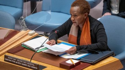 联合国负责人道主义事务的助理长秘书姆苏亚当地时间周二，在纽约联合国总部举行的联合国安理会会议上讲话。（图取自路透社）