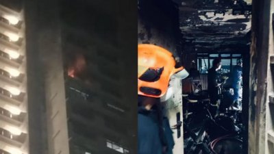 新加坡组屋再发生火患，马西岭一个组屋单位昨天（15日）凌晨时分失火，3名孩童被送往医院。(图取自《8视界新闻网》)