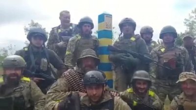 乌军周日发布视频，视频中的军人称已来到位于哈尔科夫和俄罗斯的边境。（图取自乌克兰国防部/路透社）