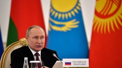 俄罗斯总统普京当地时间周一，在克里姆林宫举行的集体安全条约组织领导人峰会时讲话。（图取自法新社）