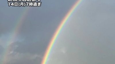 日本部分地区出现双彩虹的特殊景观。（图取自Weather News/联合新闻网）