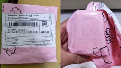 申瑞强购买32寸电视机，只收到一个粉红色包裹，包裹内装著一小包纸巾。（受访者提供）