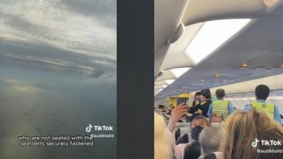 一名乘客在社交媒体TikTok上载一段1分46秒的视频，分享酷航班机迟降落的前因后果事件。（TikTok视频截图）