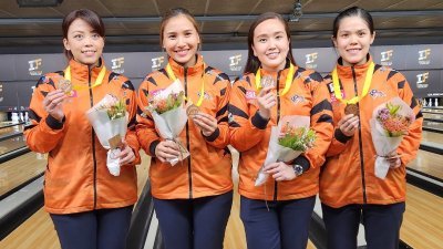 大马保龄球女团成功在IBF世界杯保龄球锦标赛中收获一枚铜牌。（图片转载自大马保总面子书）