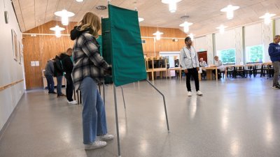瑞典选民于周日在恩科平的投票所投下选票。（图取自瑞典通讯社/路透社）