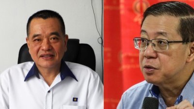陈德钦（左）谴责林冠英（右）一再炒作霹雳州直升机失事悲剧，消费罹难的机师并对死者家属二度伤害。