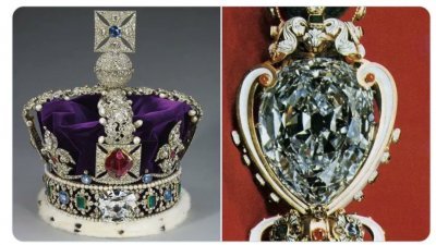英女王离世后，王冠和权杖上镶嵌钻石与珠宝来源再引发争议，南非人争取钻石能归还。（图取自推特@Africa_Archives）