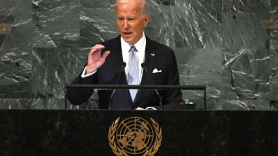 美国总统拜登于当地时间周三，在第77届联合国大会一般性辩论发言。在将近30分钟的演说中，多数内容是谴责俄罗斯。（图取自法新社）