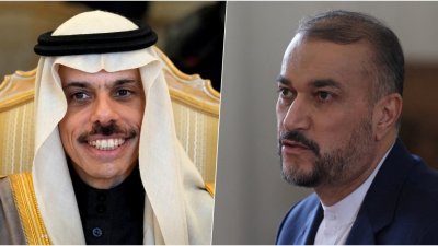 沙地阿拉伯外交部长费萨尔（左）和伊朗外交部长阿卜杜拉希扬将于周四在中国北京会面。（图取自西亚通讯社/路透社）
