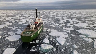 2020年9月15日，气候暖化导致冰川融化后，浮冰遍布北冰洋的海面。（路透社档案照）