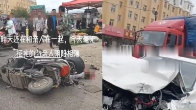 中国内蒙古赤峰有一辆货车据称失控冲进集市，现场多人倒地。（图取自网络）