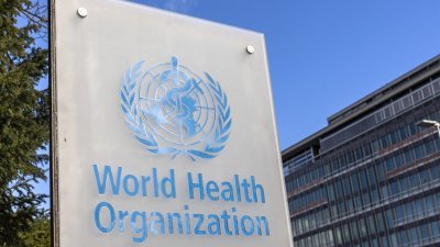 世界卫生组织 (WHO) 位于瑞士日内瓦总部附近的徽标。（图取自路透社档案照）