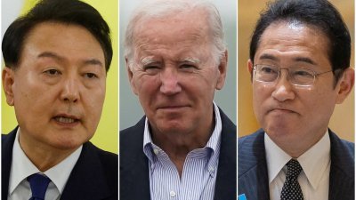 韩国总统尹锡悦、美国总统拜登和日本首相岸田文雄，周五将在美国马里兰州的美国总统度假地戴维营会晤。（图取自路透社）