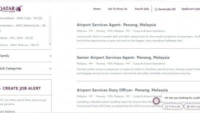卡达尔航空在其官方网站，招募位于槟城的工作岗位。
