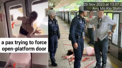 一名女性打扮的男乘客多次阻止地铁列车车门关闭，更在列车行驶时试图掰开车门。