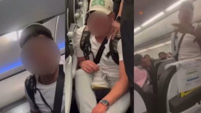 男乘客在班机上掌掴其他乘客，还挑衅他人进行“单挑”。 （图：Reddit/r/SipsTea）