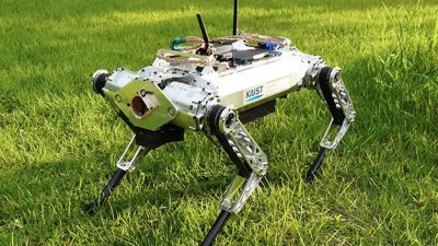 韩国科学技术院的机器人“猎犬”，创造了四足步行机器人跑100公尺的最快纪录。（图取自健力士世界纪录网站）