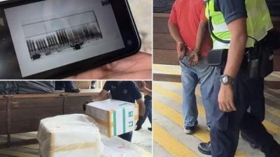 一辆原本申报运送卷饼皮的马来西亚注册罗里，企图走私6584条漏税香烟进入新加坡。 （新加坡移民与关卡局面子书影片截图）