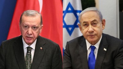 土耳其总统埃尔多安（左）批评以色列加强对加沙的轰炸时，形容以色列总理内塔尼亚胡和纳粹领袖希特勒没有分别。（资料图取自法新社、路透社）