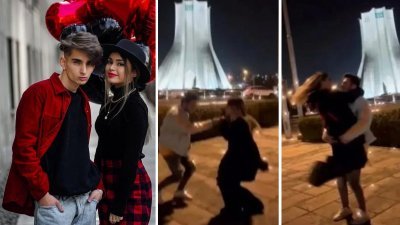 20多岁的阿斯蒂亚日和阿米尔，在伊朗首都德黑兰地标浪漫共舞的视频在网上蹿红，却也因此招致牢狱之灾。（图取自网络）
