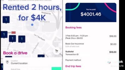 署名tonylim79的网民申诉，租车2小时要付费4000新元（约1万3200令吉）。 （取自TikTok）