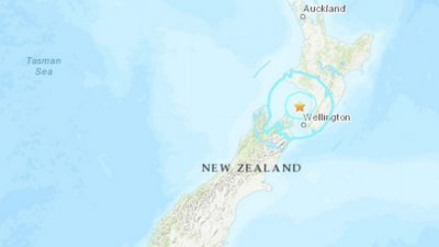 纽西兰首都惠灵顿附近海岸，周三发生里特制6.1级地震。（美国地质勘探局网站截图）