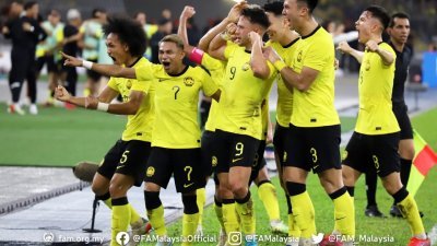 “马来虎”国足队成功以4比1大胜新加坡闯进了三菱电机杯东南亚足球赛半决赛。（图取自大马足总面子书）